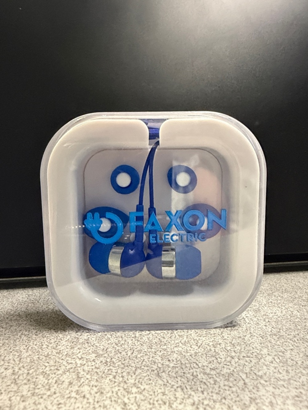 Faxon Electric Blue Wired Earbuds in Clear Case